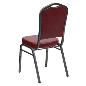 Flash Furniture 4 Pk. HERCULES Series Crown Back Stacking Banquet Chair in Burgundy Vinyl - Silver Vein Frame