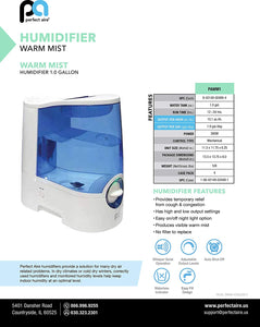 PerfectAire 1.0 Gallon Warm Mist Humidifier, White