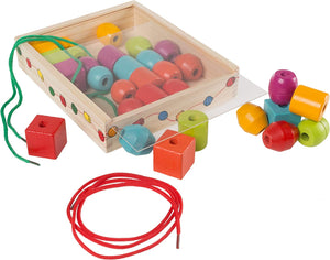Kids Bead and String Lacing Toy-Set with 30 Wooden Beads, 2 Strings, and Storage Box-Fun and Creative STEM Activity for Preschoolers by Hey! Play!