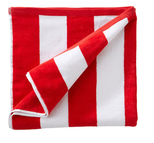 Great Bay Home 100% Cotton Plush Cabana Stripe Oversize Velour Beach Towel (40x70) Brand. (Red)
