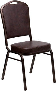 Flash Furniture 4 Pk. HERCULES Series Crown Back Stacking Banquet Chair in Brown Vinyl - Copper Vein Frame
