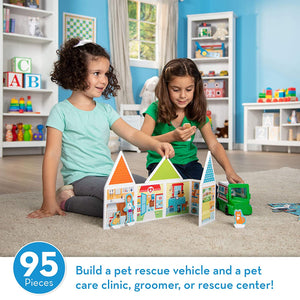 Melissa & Doug Magnetivity Magnetic Tiles Building Play Set – Pet Center with Rescue Vehicle (95 Pieces, STEM Toy, Great Gift for Girls and Boys - Best for 4, 5, 6, 7, 8 Year Olds and Up)