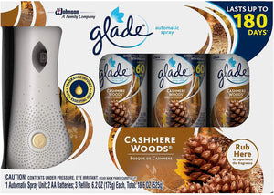Glade Automatic Spray Cashmere Woods: 1 Automatic Spray Unit; 2 AA Batteries; 3 Refills, 6.2 oz Each, Total: 18.6 oz