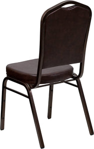 Flash Furniture 4 Pk. HERCULES Series Crown Back Stacking Banquet Chair in Brown Vinyl - Copper Vein Frame