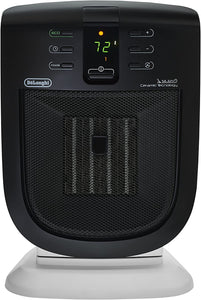 De'Longhi Ceramic Compact Heater, Quiet 1500W, Digital Adjustable Thermostat, 3 Heat Settings, Timer, Remote Control, Energy Saving, Safety Features, Black, DCH5915ER