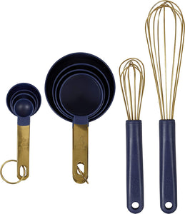 Wilton Navy Blue and Gold Measuring Cups, Measuring Spoons and Whisks Set, 10-Piece