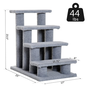 PawHut 25" 4-Step Multi-Level Carpeted Cat Scratching Post Pet Stairs - Grey
