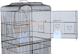 PawHut 63" Metal Indoor Bird Cage Starter Kit with Detachable Rolling Stand, Storage Basket, and Accessories