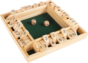 Shut The Box Game-Classic 10# Wooden Set with Dice Included-Old Fashioned, 4 Player Thinking Strategy Game For Adults & Children