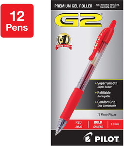 PILOT G2 Premium Refillable & Retractable Rolling Ball Gel Pens, Bold Point, Red Ink, 12 Count (31258)