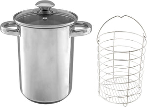Asparagus Steamer Pot with Mesh Basket-3 Quart Stainless Steel Vegetable Cooker with Tempered Glass Lid-Essential Kitchen Tool by Classic Cuisine