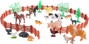 Toy Farm Animal Figures & Barnyard Accessories Set- Includes Fence, Horses, Cows, Pigs, Chickens & More Animals for Pretend Play