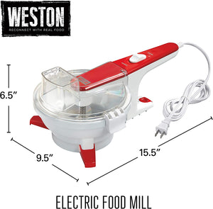 Weston Electric Food Mill with 3 Stainless Steel Discs 1.75 Quart Capacity, White (61-0201-W)