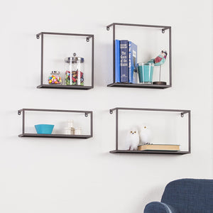 Zyther Metal Wall Shelves - 4 pc Set - Antique Black Finish w/ Comtemporary Styling
