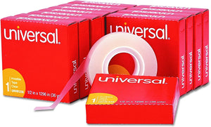 Universal 81236VP Invisible Tape, 1/2" x 1296", 1" Core, Clear (Pack of 12)