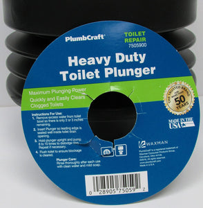 PlumbCraft Heavy Duty Toilet Plunger - Bellows, Black
