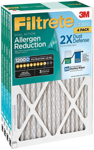 Filtrete Dual-Action Micro Allergen Plus Dust Defense Filter, 14x20x1, Pack of 4