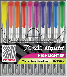 Zebra 71111 Zazzle Liquid Ink Highlighter, Chisel Tip, Asst Colors, 10/Set
