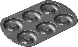 Wilton 6-Cavity Doughnut Baking Pan, Makes Individual Full-Sized 3 3/4" Donuts or Baked Treats, Non-Stick and Dishwasher Safe, Enjoy or Give as Gift, Metal (1 Pan)