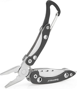 Sheffield 12175 Wasp 8-in-1 Small Multitool Knife w/Carabiner | Folding Pocket Knife, Pliers, Wire Cutters, Screwdrivers & More in One Multifunction Tool| for Backpacking, Camping, EDC Use & More
