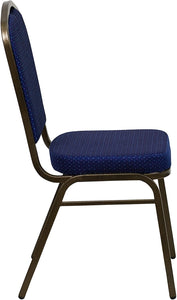 Flash Furniture 4 Pk. HERCULES Series Crown Back Stacking Banquet Chair in Navy Blue Patterned Fabric - Gold Vein Frame
