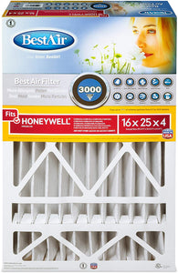 BestAir HW1625-13R Air Cleaning Furnace Filter, MERV 13, Removes Allergens & Contaminants, For Honeywell Models, 16" x 25" x 4", Single Pack