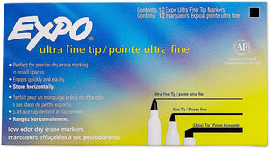 Expo Low-Odor Dry-Erase Marker, Ultra Fine Point, Black (12 Markers)