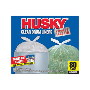 An Item of Husky 55 Gallon Clear Flap Tie Drum Liner- 80 ct. - Pack of 1 - Bulk Disc