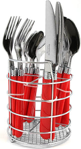 Gibson Home Sensations 16 Piece Stainless Steel Plastic Handle Cutlery Flatware Set Service for 4 People with Fork, Knife, and Spoon, Red