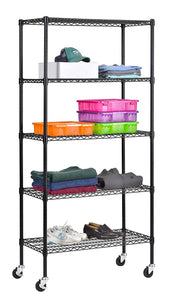 Muscle Rack MWS361872-BLK 5 Shelf Black Wire Mobile Shelving Unit, 72" Height, 36" Width, 18" Length