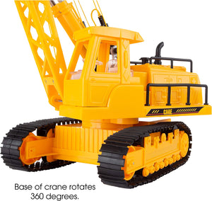 Hey! Play! Remote Control Crane Truck- 360° Rotating RC Construction Toy Vehicle, 1: 30 Scale, Winch, Detachable Cable Roll, Lights & Sounds