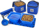 Dog Travel Food Set for Medium + Large Dogs (Blue) - 7 Pieces Including Collapsible Bowls, Carriers, Scooper, Place Mat, Bag