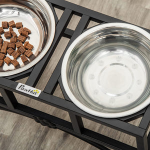 PawHut Double Stainless Steel Heavy Duty Dog Food Bowl Elevated Pet Feeding Station