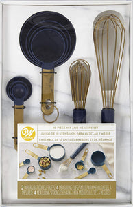 Wilton Navy Blue and Gold Measuring Cups, Measuring Spoons and Whisks Set, 10-Piece