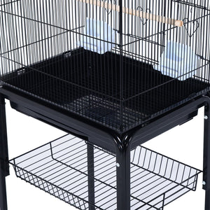 PawHut 63" Metal Indoor Bird Cage Starter Kit with Detachable Rolling Stand, Storage Basket, and Accessories