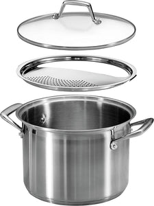 Tramontina 80120/509DS Lock & Drain Pasta Cooker Pot with Strainer Lid, 18/8 Stainless Steel, Induction-Ready, Impact-Bonded, 8-Quart