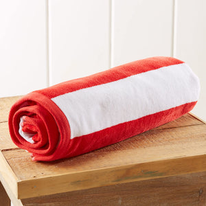 Great Bay Home 100% Cotton Plush Cabana Stripe Oversize Velour Beach Towel (40x70) Brand. (Red)