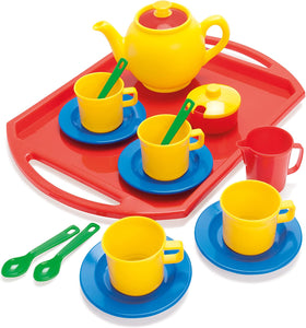 Dantoy Tea Set on Tray, Role Play Tea Party with 18 Pieces Pretend Toys for Kids - Multi-Colour