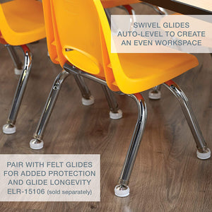 ECR4Kids 10" School Stack Chair, Chrome Legs with Nylon Swivel Glides, Purple (6-Pack)