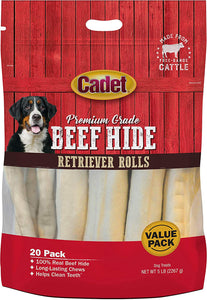 Cadet Premium Grade Beef Hide for Dogs, Rawhide Long Lasting Dog Chews, Chips, Curls & Rolls for Small/Medium/Large Dogs