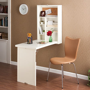 SEI Furniture Fold Out Convertible Desk 22" Wide - Wall Hanging Space Saving - Antique White Finish