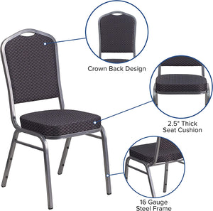 Flash Furniture 4 Pack HERCULES Series Crown Back Stacking Banquet Chair in Black Patterned Fabric - Silver Vein Frame