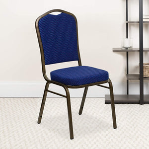 Flash Furniture 4 Pack Hercules Series Crown Back Stacking Banquet Chair in Navy Blue Patterned Fabric - Gold Frame
