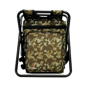 Wacces Multi-Purpose Backpack Chair/Stool with Cooler Bag for Hiking/Fishing/Camping/Picnicking (Military)