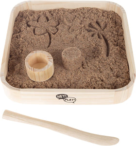 Tabletop Sand Box with Cylindrical Mold and Shaping Tool- Desk Sandbox with Wood Look for Imaginative Play and Zen for Kids and Adults