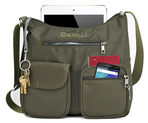 Suvelle Carryall RFID Travel Crossbody Bag Everyday Shoulder Organizer Purse Khaki