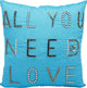Nourison Mina Victory All You Need is Love Mina Victory E3617 Turquoise Decorative Pillow, 18" X 18"