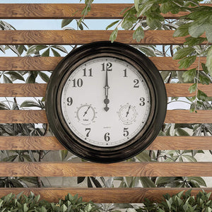 Pure Garden Wall Thermometer-Indoor Outdoor Decorative 18” Quartz Battery-Powered, Waterproof Clock, Temperature and Hygrometer Gauge
