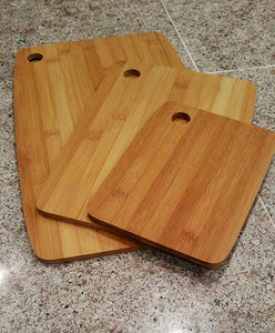 3 Piece Bamboo Fruit and Vegtable Cutting Board Set with Built-In Hanging Holes